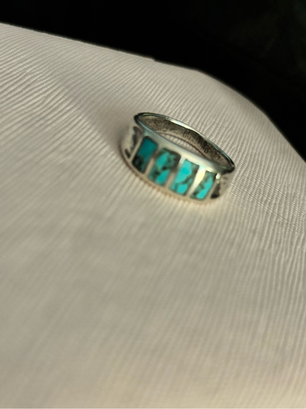 Sterling Silver Turquoise Inlay Band Ring - Blue